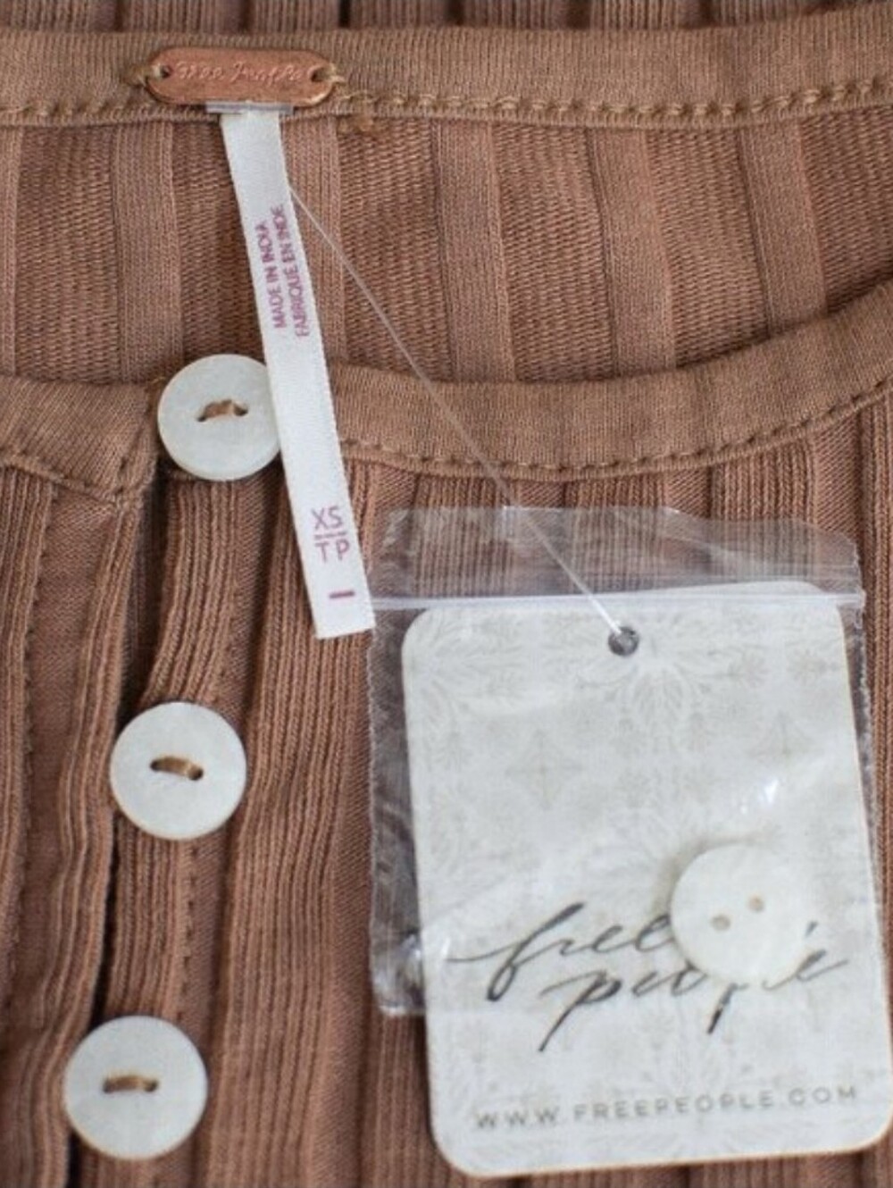 Free People Tilly Ribbed Cardigan Button Front Top Brown Size XS NWT Y2K Boho - Picture 8 of 10